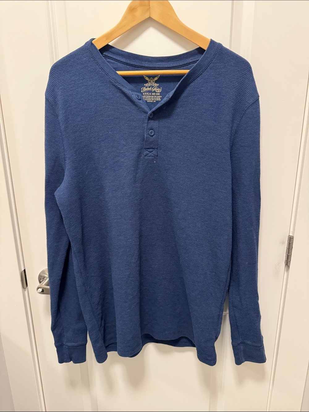 2/$30 Faded Glory Navy Blue Waffle Henley Long Sleeve Casual Shirt